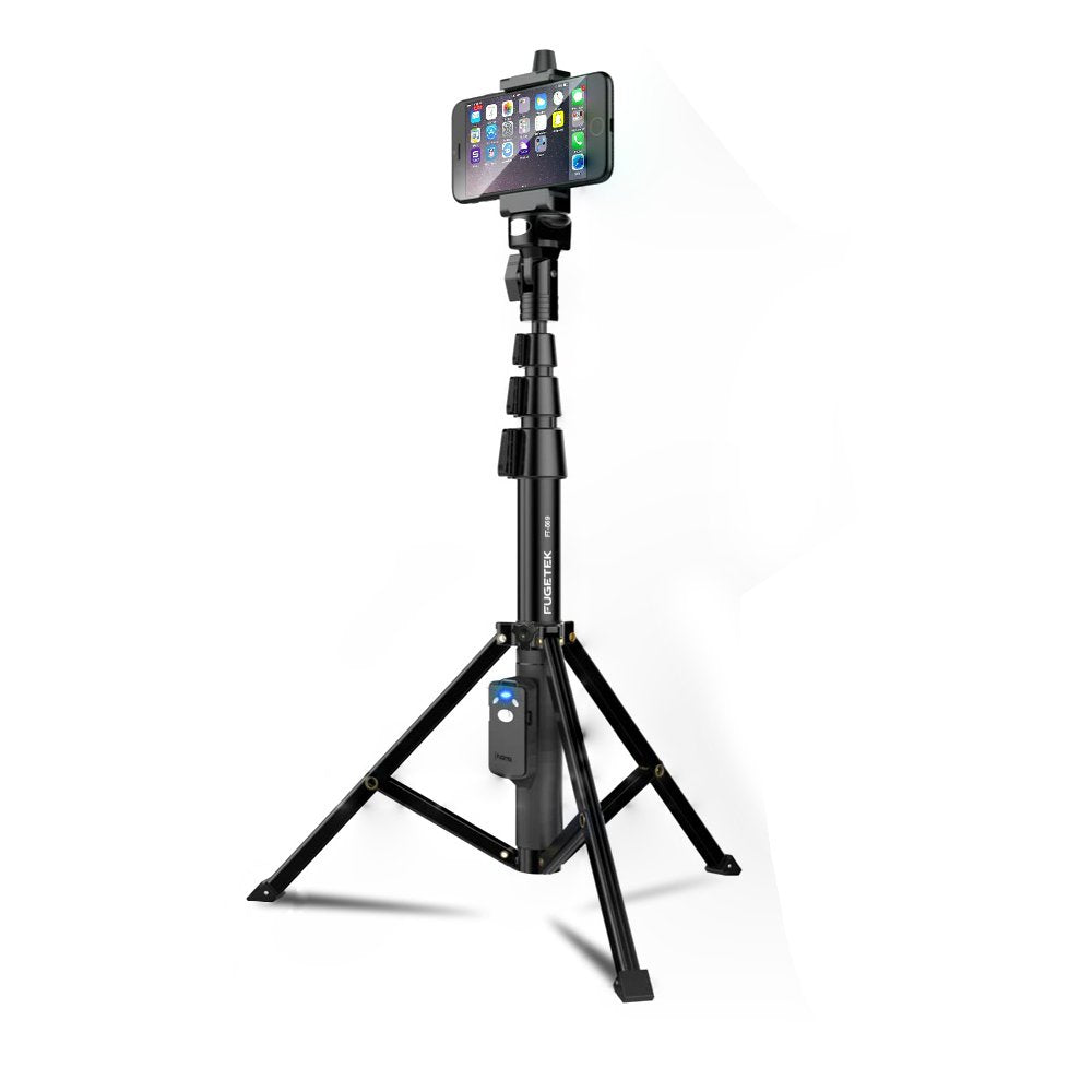 Fugetek 51" Professional Selfie Stick Tripod, 100% All Aluminum Stick & Legs, Lightweight, Detachable Bluetooth Remote, Portable All in One, Compatible with iPhone & Android, Non Skid Feet, Black