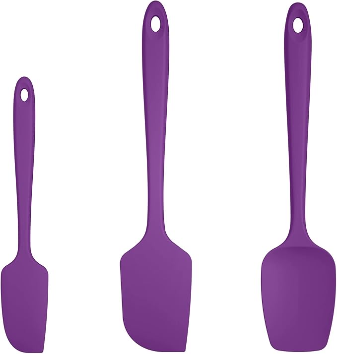 U-Taste Silicone Spatula Set: 600ºF High Heat Resistant, Seamless Food Grade Flexible Rubber Kitchen Cooking Mixing Baking Scraper for Nonstick Cookware Set of 3 (Purple)