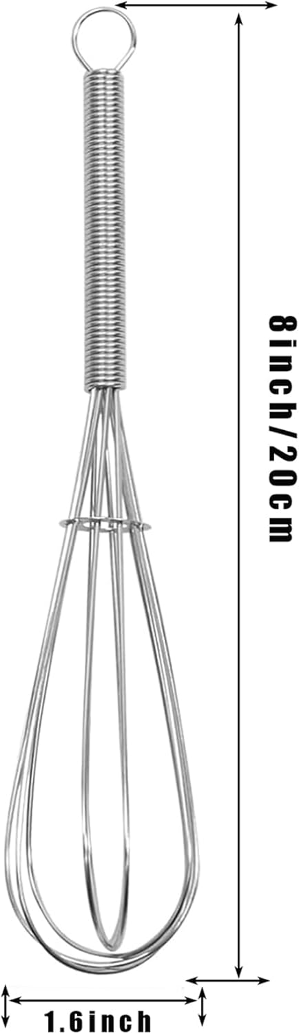 Mini whisk, Digead Small Whisk, 8in 304 Stainless steel Wire Whisk for Cooking, Whisking, Beating, Blending Ingredients and Mixing Sauces, Ergonomic Spiral Handle-Silver