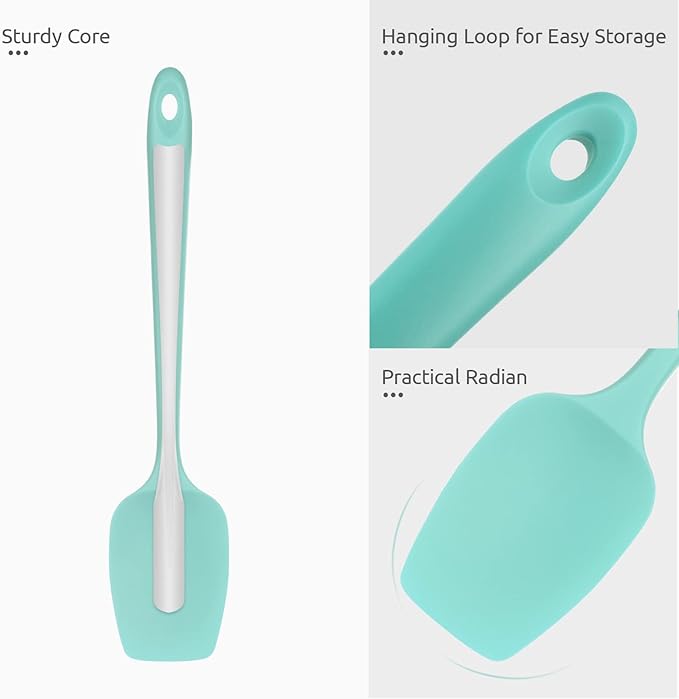 Heat Resistant Silicone Spatula Set: U-Taste 600ºF High Temp Seamless Food Grade Utensil, Flexible Rubber Silicon Kitchen Cooking Mixing Baking Scraper for Nonstick Cookware Set of 4 (Aqua Sky)