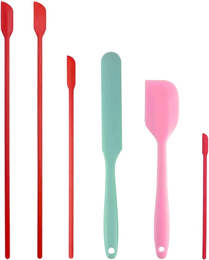 Mini Silicone Spatula Set 6 PCS Food Grade Small Jar Spatula with Long Handle Makeup Spatula Tool Heat Resistant Kitchen Utensils for Baking Cooking Mixing Tiny Scraper