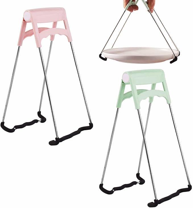 2 PCS Stainless Steel Hot Bowl Clip,Stainless Steel Bowl Lifter Clips,Multifunction with Plastic Handle Foldable Bowl Clip Kitchen Tools Cooking Tongs Ideal to Hold Dishes, Bowls, Pans and More