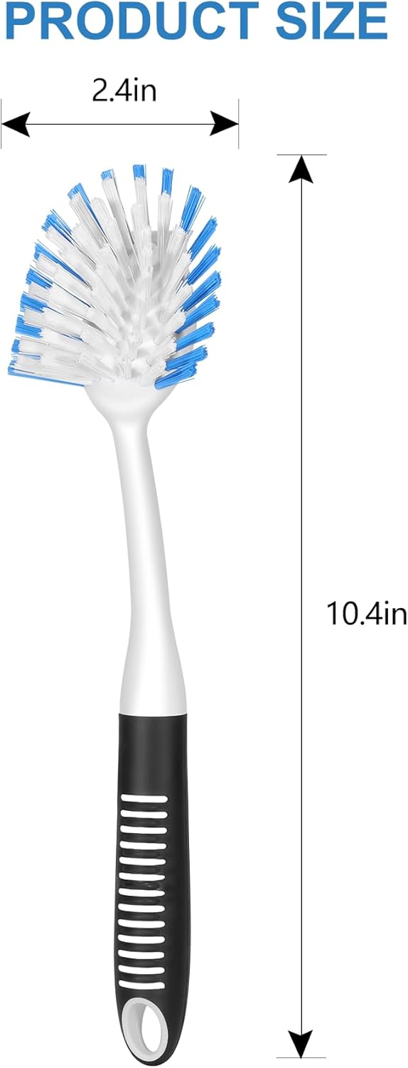 SetSail Dish Brush with Handle, 2 Pack Stiff Bristles Dish Scrubber with Built-in Scraper Dish Scrub Brushes for Cleaning Dishes, Pots and Pans, Kitchen Sink, 3 Pack, Black Blue