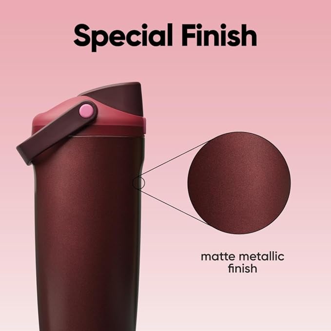 Owala FreeSip Sway Insulated Stainless Steel Water Bottle with Two-Way Spout, Built-In Straw and Bucket Handle, Made for Travel, School, and Sports, 30oz, BPA Free, Leak Proof, Black Cherry