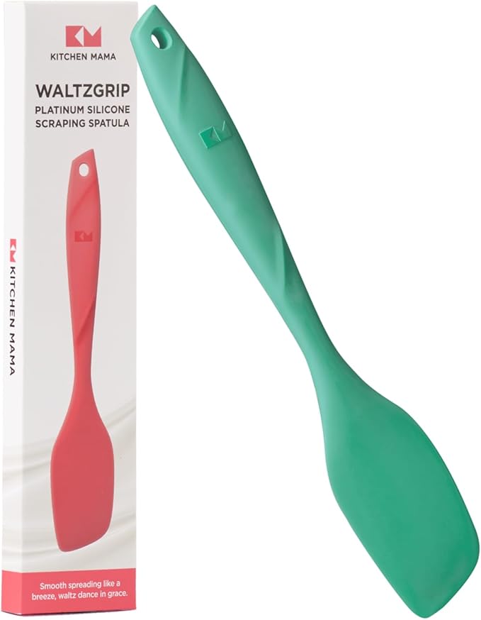 Kitchen Mama WaltzGrip Platinum Silicone Scraping Spatula: Heat Resistant, Seamless, Non Stick for Frying Pan Cookware, Safe, Flexible Bowl Scraper - Ideal for Mixing, Baking, Stirring (Teal)