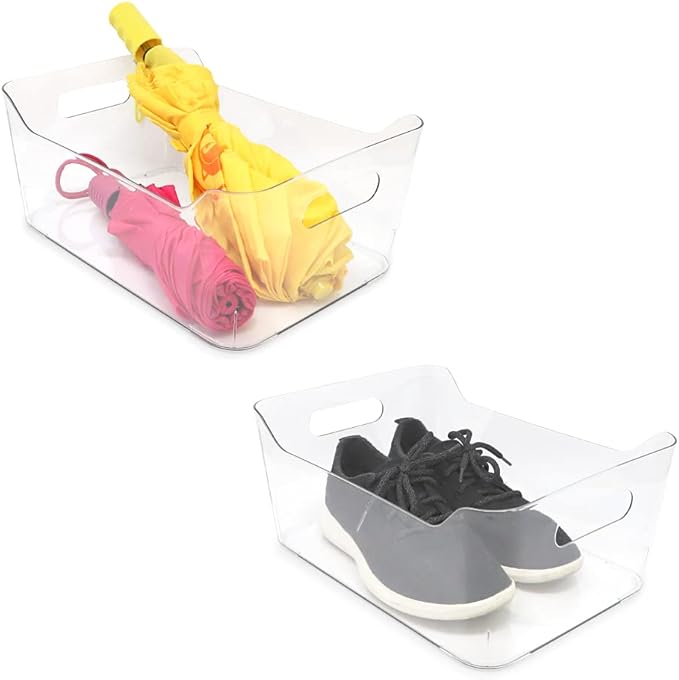 Isaac Jacobs 2-Pack Large Clear Storage Bins (13.5” x 10” x 6”) w/Handles, Plastic Box Set, Home, Office, Fridge, Freezer, Kitchen, Pantry Organization Container, BPA-Free/Food Safe (Large, 2 Pack)