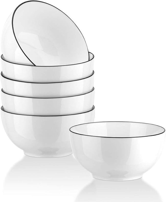YOLIFE 10 oz Bowls Set of 6, Porcelain Rice Bowl, Soup Bowls, Small Dish Bowl for Ice Cream Dessert Cereal Side Dipping Fruit, Microwave Dishwasher Safe