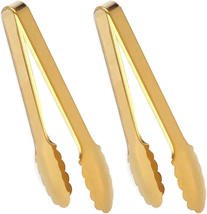 2 Pack Gold Serving Tongs Gold Serving Utensils Salad Tongs Buffet Tongs Non-slip & Easy Grip Stainless Steel Gold Plated Buffet Serving Tongs, Salad, Ice, Oven (9.5 Inch) (Gold)