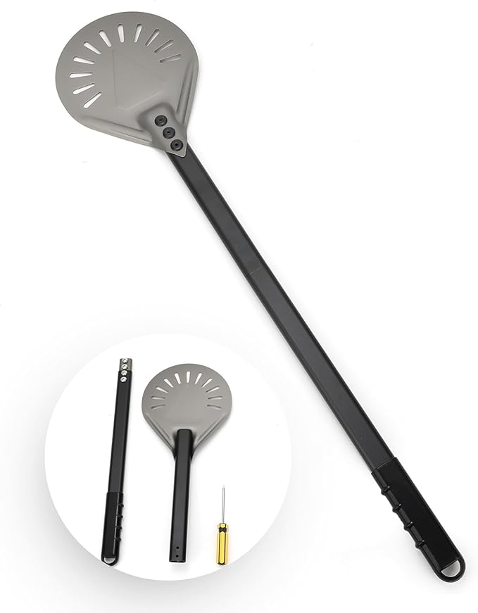 Pizza Peel Turner 7 Inch – Lightweight Aluminum Perforated Pizza Paddle with Detachable Metal Handle – Professional Pizza Oven Tool for Turning & Serving