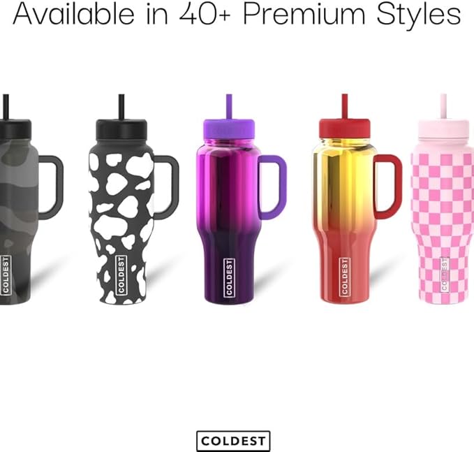 Coldest Tumbler with Handle and Straw - 100% Spill Proof Tumbler with Straw (3 Lids) - Stainless Steel Insulated Leakproof Tumblers for Women & Men - 46 oz (Pink Reflections)