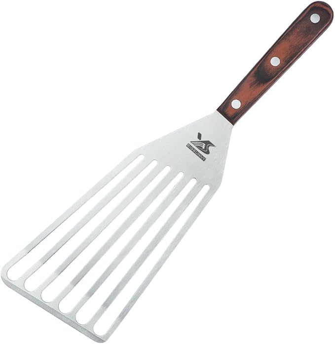 MSY BIGSUNNY Heavy Duty Fish Turner, Stainless Steel Slotted Turner with Pakkawood Handle, 4X13 Inches