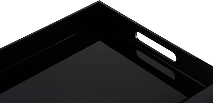 Glossy Black Sturdy Acrylic Serving Tray with Handles-10x10Inch-Serving Coffee,Food,Breakfast,Butler-Kitchen Countertop Tray-Makeup Drawer Organizer-Vanity Table,Ottoman Tray-Decorative Tray