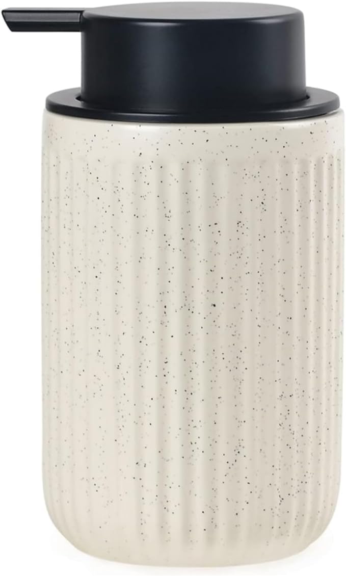 BosilunLife Dish Hand Soap Dispenser - Liquid Pump Soap Dispenser for Bathroom 12oz Ceramic Kitchen Dish Dispenser with Rust-Proof Liquid Pump Modern Refillable Lotion Bottles, Beige