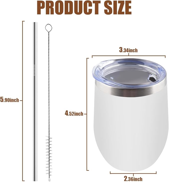 Amtidy 8 Pack Powder Coated Stainless Steel Tumbler with Lid,Equipped with straw and straw brush，12 oz Double Wall Vacuum Insulated Travel Tumbler Cup for Coffee, Wine, Cocktails