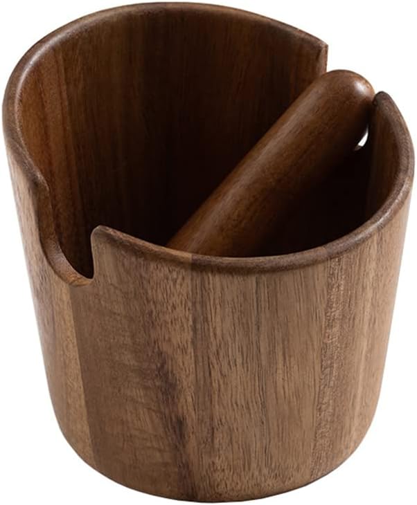 5 inch Coffee Knock Box espresso knock box,Wood Bin for Espresso Machine Coffee Grounds Acacia wood Knock Box Suitable for coffee bar decoration-coffee bar accessories