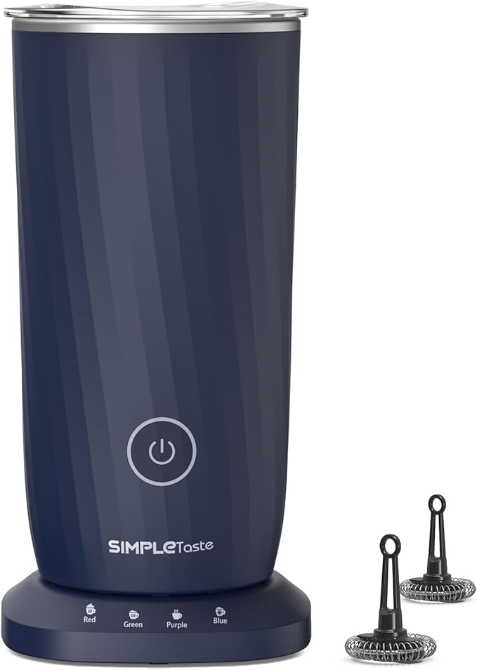 SIMPLETASTE Milk Frother, 4-in-1 Electric Milk Frother and Steamer, Automatic Warm and Cold Foam Maker and Milk Warmer for Latte, Cappuccinos, Dark Blue
