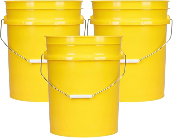 House Naturals 5 Gallon Premium HPDE Plastic Bucket - Made in USA Food Grade Storage Container, BPA Free All Purpose Pail (3, Yellow)