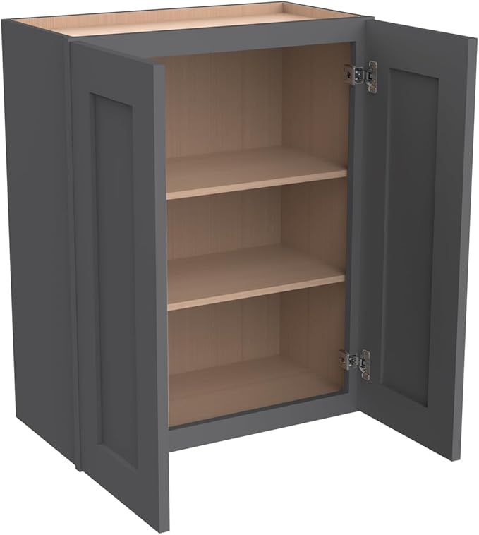 Wall-Mounted Cabinet – Solid Wood Shaker Style Medicine Cabinet with Adjustable Shelves & Soft-Close Doors for Bathroom, Kitchen, and Office Storage (Pebble Gray, 24" W x 12" D x 42" H)