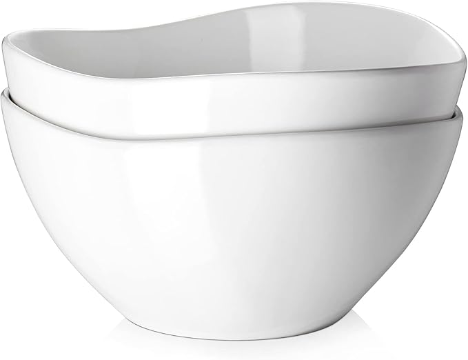 DOWAN Large Mixing Bowls, Ceramic Serving Bowls, 3.2 Quart Deep Salad Bowls, 105 Oz White Fruit Bowls for Modern Home, Set of 2
