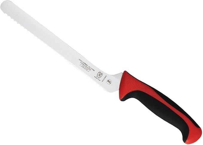 Mercer Culinary Millennia Color Handle Cutlery 8" Offset Bread Knife (Wavy Edge) Red