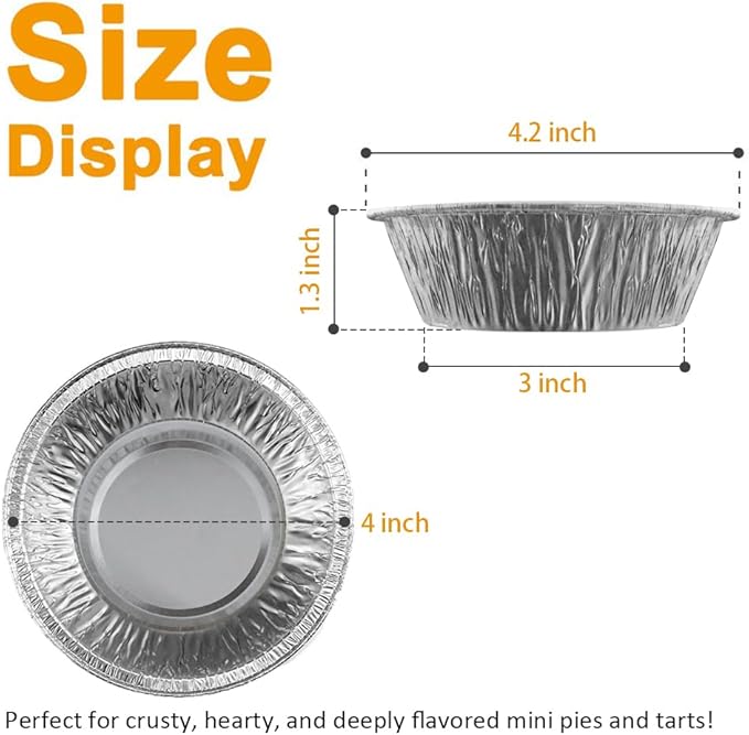 4 Inch Aluminum Foil Mini Pie Pans 50Pcs - Disposable Small Mini Pie Tins Pot Pie Tins For Bakeries, Cafes, Restaurants - Durable Mini Tart Pans for Pie, Fruit Tarts, Quiche (50, 4 Inch)