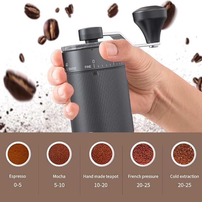 Hand Coffee Grinder Conical Burr for Espresso French Press Pour Over Double Bearing External Adjustment Capacity 25g (Ceramic Burr-Black)
