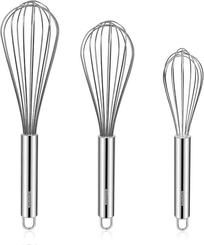 NileHome Stainless Steel Whisk Set 8" 10" 12" Kitchen Whisk Balloon Whisk Kitchen Wisk Wire Whisks for Cooking, Whisking, Blending, Beating, Stirring-3 Pack…