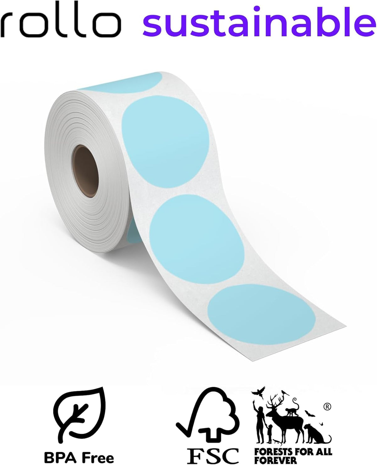Rollo Circle Thermal Labels 2 Inch - Roll of 1,000 Round Sticker Labels - Multi-Purpose Direct Thermal Printer Stickers 2x2 (Blue)