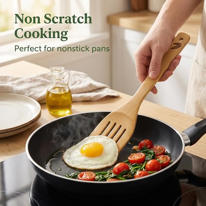 Dishwasher Safe Bamboo Wooden Spoons for Cooking 6-Piece – Kitchen Gadgets Wooden Cooking Utensils Set – Premium Kitchen Utensils Set – Easy to Clean, Perfect for Non-Stick Cookware