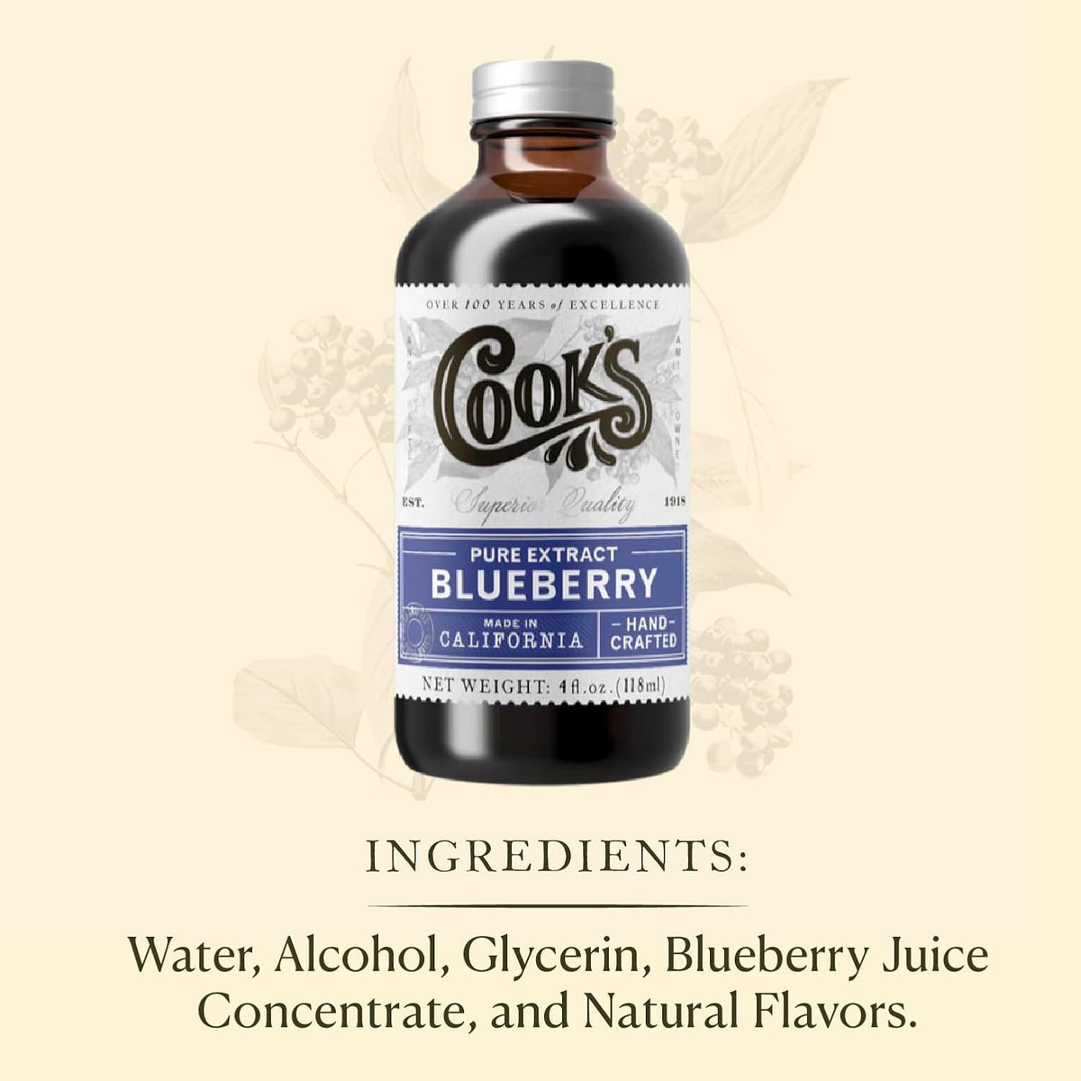 Cook's, Blueberry Extract for Baking, Pies, Jam, Jellies, Candies, Syrup, 16 oz