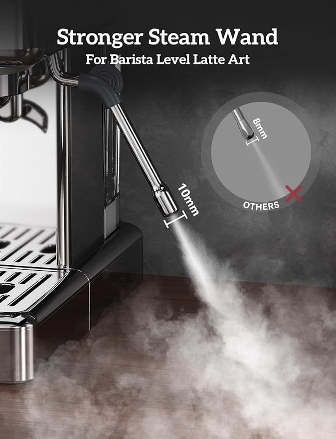 COUPLUX Espresso Machine with Grinder, 5-Temperature (190~205℉) Professional Espresso Machine 58MM with Powerful Milk Frother 15 Bar Expresso Coffee Machines for Espresso Americano Cappuccino & Latte