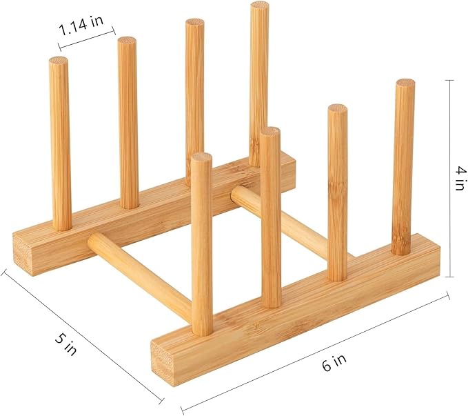 HBlife Bamboo Dish Plate Bowl Cup Book Pot Lid Cutting Board Drying Rack Stand Drainer Storage Holder Organizer Kitchen Cabinet（Keep Dry）