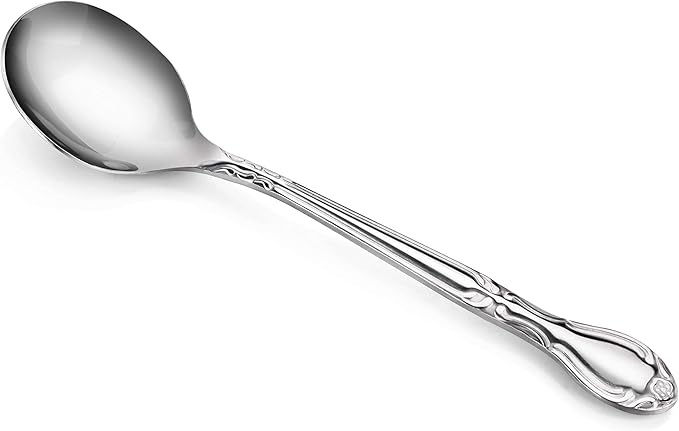 New Star Foodservice 1029529 Rose Pattern, 18/0 Stainless Steel, Bouillon Spoon, 6.1-Inch, Set of 12