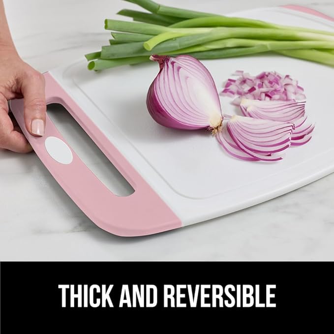 GORILLA GRIP BPA-Free Reversible Kitchen Cutting Board Set of 3, US Designed, Nonporous, Juice Grooves Catch Liquid, Slip Resistant Border, Dishwasher Safe, Durable Large Food Chopping Boards, Pink