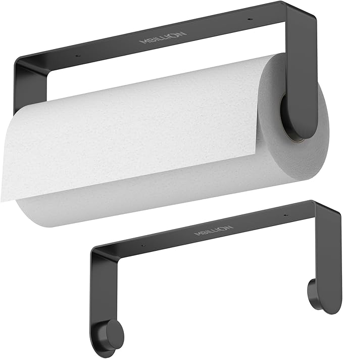 Mbillion Paper Towels Holder Under Cabinet Wall Mount and Self-Adhesive Paper Towel Rack for Kitchen Premium Grade SUS304 Stainless Steel Black