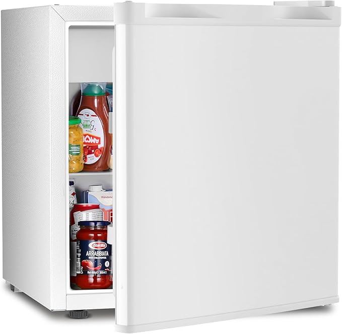 Antarctic Star Mini Fridge Compact Refrigerator with Freezer, Single Reversible Door, Dorm Fridge, Wire Shelf, Defrost Button, for Bedroom, Office, Garage, 1.7 Cu. Ft, White