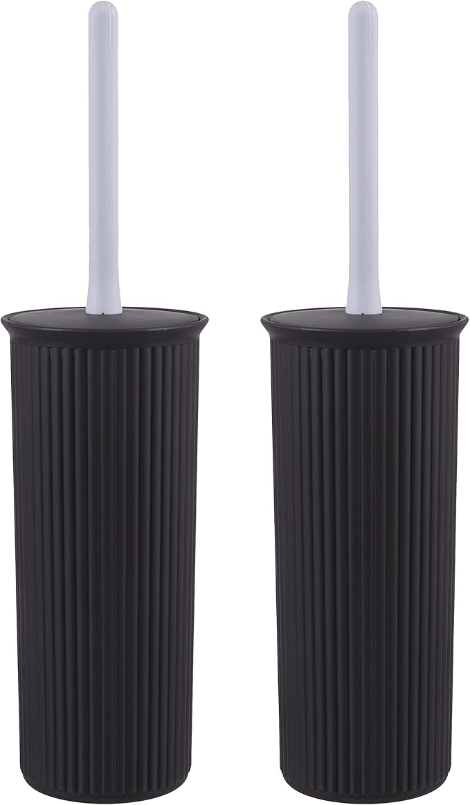 Superio Decorative Plastic Toilet Bowl Brush and Holder Set, Cleaner Scrubber for Bathroom (2, Brown)