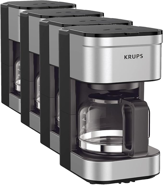 KRUPS Simply Brew Compact 5 Cup Coffee Maker: Stainless Steel Design, Pause & Brew, Keep Warm, Reusable Filter, Drip-Free Carafe (Pack of 4)
