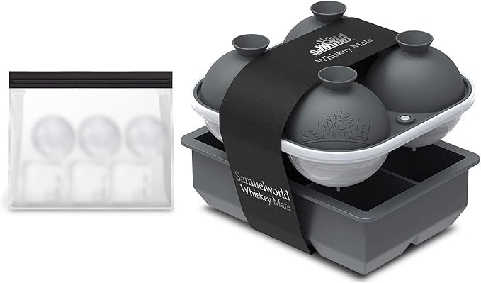 Samuelworld Silicone Premium Ice Trays, 2 Inches Extra Large Cubes & 2.5 Inches Sphere Ice Molds - BPA Free, Craft Ice Maker for Gifting, Easy Release - Grey(With Ice Bag)