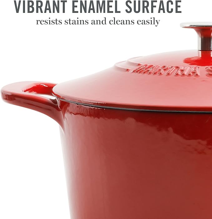 MARTHA STEWART Gatwick 7-Quart Enamel Cast Iron Dutch Oven – Red Ombre – Heavy-Duty Dutch Oven for Slow Cooking, Braising & Baking
