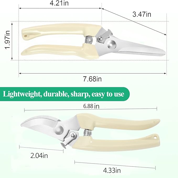 Premium garden shears, meperez pruning scissors gardening tools, pruners for flower, bushes, rose and fruit tree, use for florist, yard and orchard the plant clippers, sharp white steel anvil snips, 2