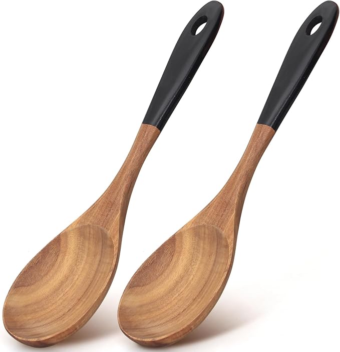 2 Pcs Large Wooden Spoons for Cooking Serving Utensils 12" Big Mixing Non Toxic Spoon for Baking Cooking Spatula Set Unique Acacia Wood Teak Long Stirring Spoons Ladle Kitchen Tools Gift