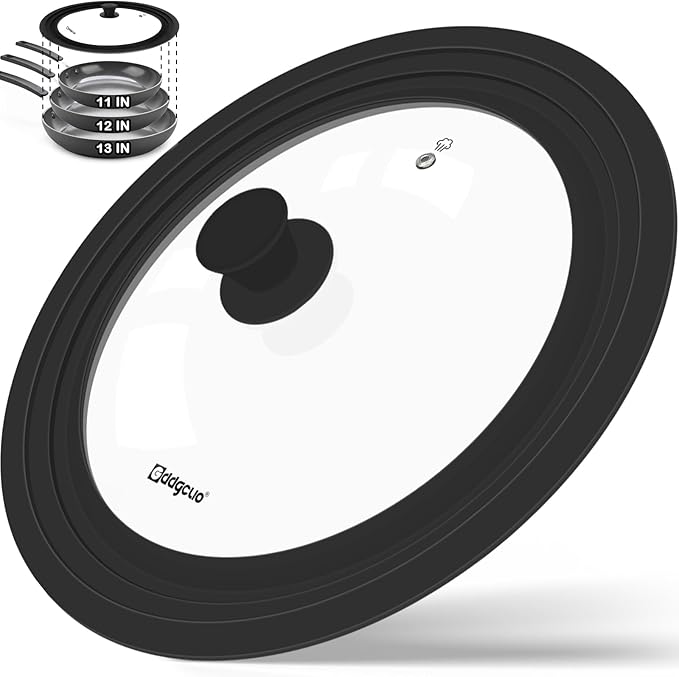 Universal Pan Lids, Silicone Pot lids for Pots, Pans & Skillets - Fits 11", 12" & 13" Diameter Cookware, Replacement Frying Pan lid, Dishwasher Safe (Black)