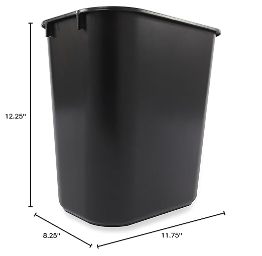 Rubbermaid Commercial Products Deskside Wastebasket/Trash Can, 3.25-Gallon/13-Quart, Black, Plastic, for Bedroom/Bathroom/Office, Fits Under Desk/Sink/Cabinet, Pack of 12