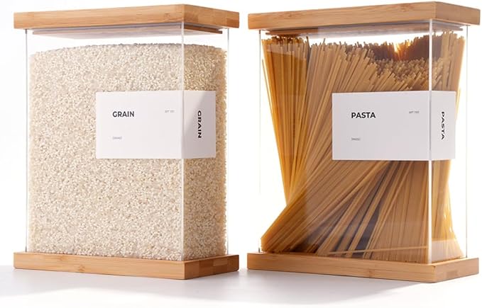 APT 1101 Bamboo Food Dispenser | Kitchen Organizers and Storage | Airtight Pantry Organizers and Storage Container | Cereal, Rice, Flour, Snack Storage (2, Large)