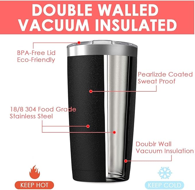 20oz Tumbler Vacuum Insulated Travel Mug with Lids, Stainless Steel Double Wall Thermal Coffe Cup for Home, Office, Outdoor Suitable for Vehicle Cup Holders