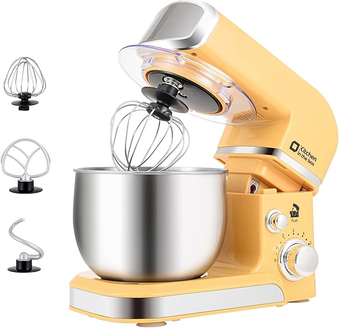 Kitchen in the box Stand Mixer,3.2Qt Small Electric Food Mixer,6 Speeds Portable Lightweight Kitchen Mixer for Daily Use with Egg Whisk,Dough Hook,Flat Beater (Yellow)