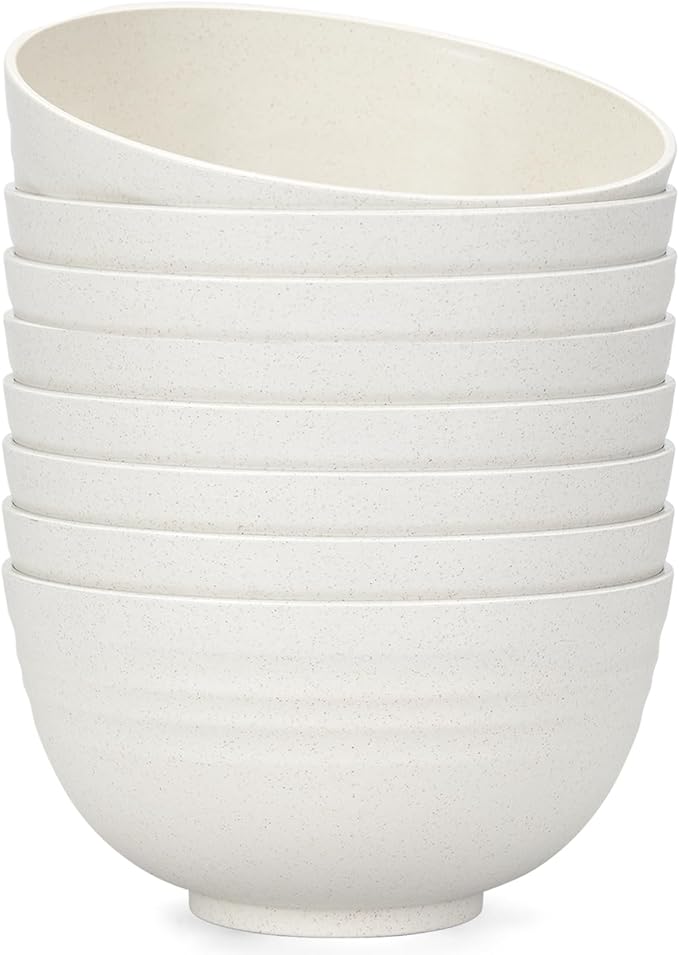 (Non Ceramic) 34 Ounce Cereal Bowls,Unbreakable Wheat Straw Fiber Bowl Set of 8, Microwave & Dishwasher Safe, Lightweight and Eco-Friendly Kitchen Bowls for Cereal, Salad, Soup, Snacks - BPA Free
