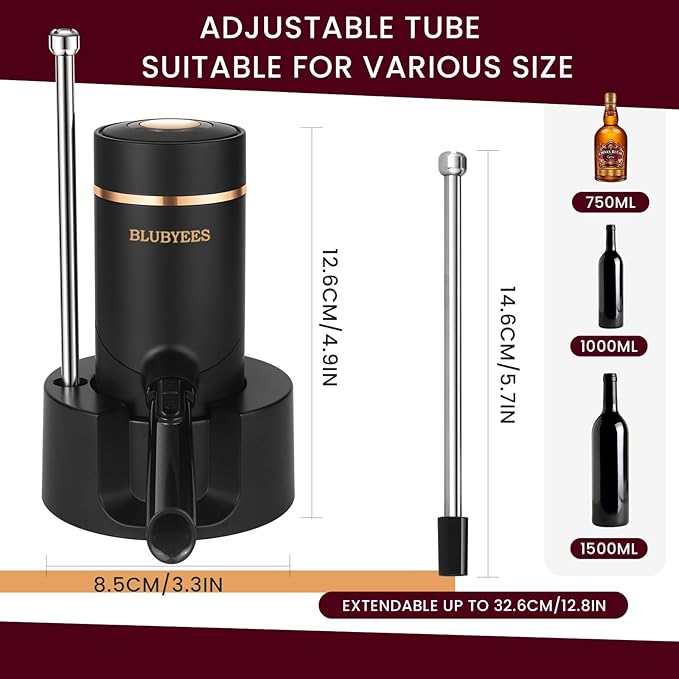 3-in-1 Electric Wine Aerator & Decanter Set with Stand Base - Automatic Pump Dispenser, Retractable Tube, and Built-in Pourer, Ideal Gift for Wine Lovers