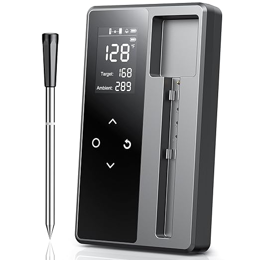 Wireless Meat Thermometer with App Control, 600FT Bluetooth Range, 6 Sensors, 0.5S Instant Read, LCD Display, IP67 Waterproof Real-Time Monitoring & Smart Alerts for BBQ, Grill, Oven